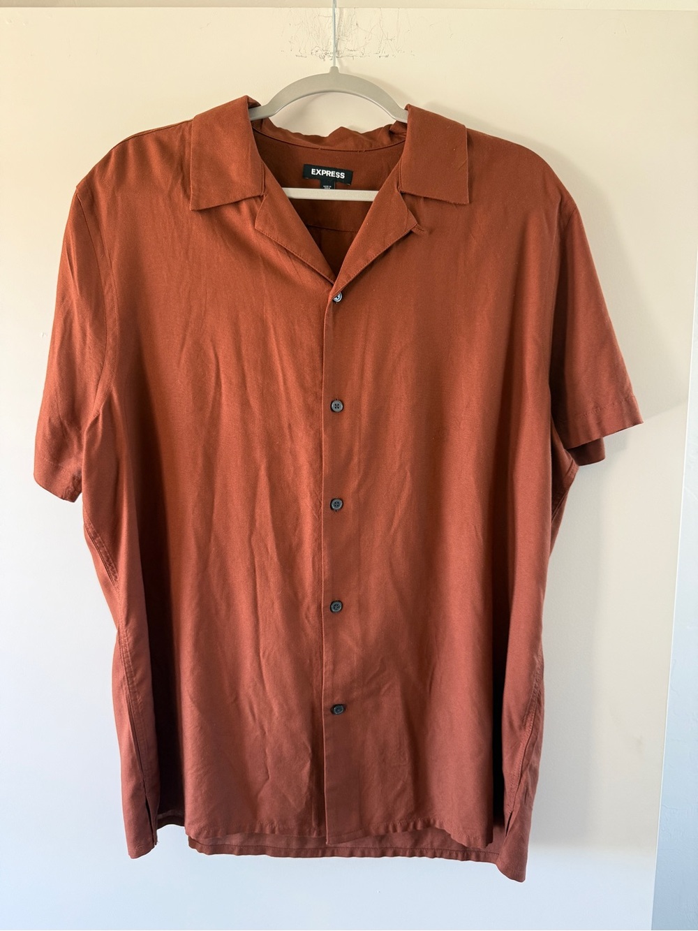 Express Men’s Rust Orange Camp Collar Shirt